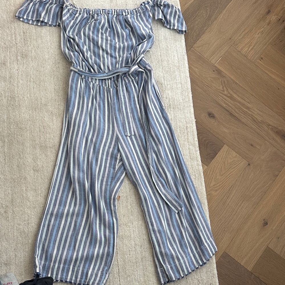Bella Marie Blue and White Striped Jumpsuit